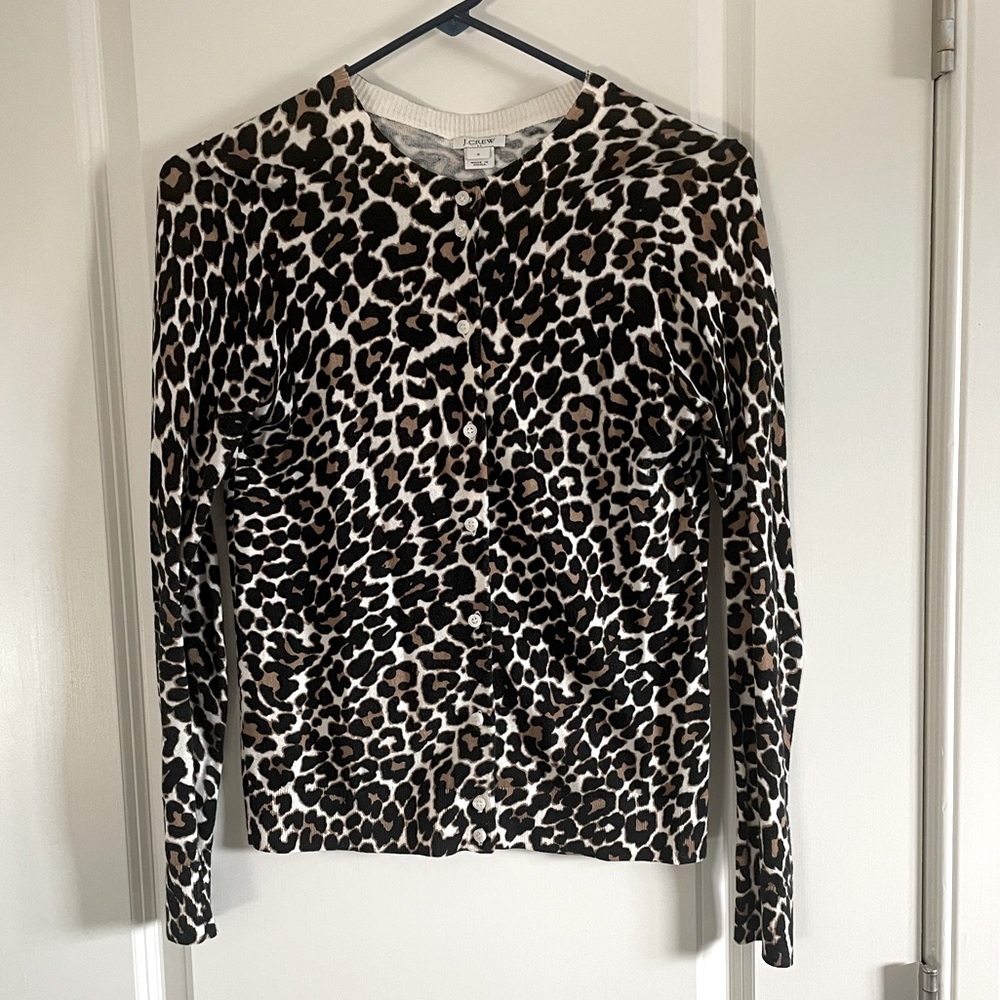 J. Crew Animal/Cheetah/Leopard-Print Button Cardigan